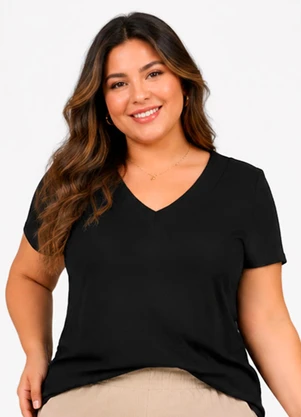 Secret Glam - Blusa Feminina em Visco Tricot e Ribana Preto - SECRET GLAM