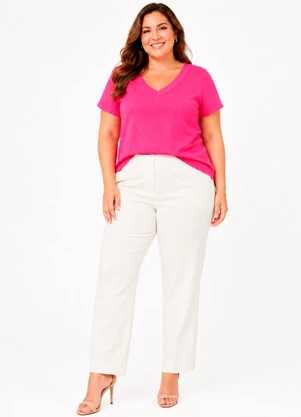 Secret Glam - Blusa Feminina em Visco Tricot e Ribana Rosa - SECRET GLAM
