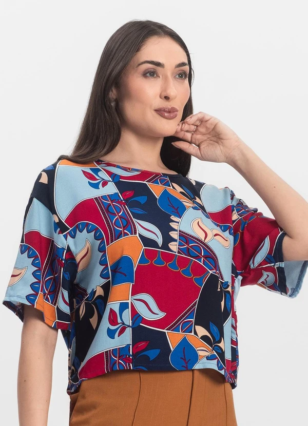 Infinita Cor - Blusa Feminina Estampada Azul