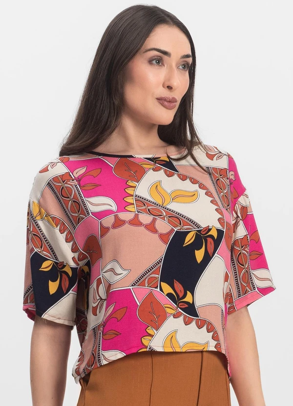 Infinita Cor - Blusa Feminina Estampada Rosa