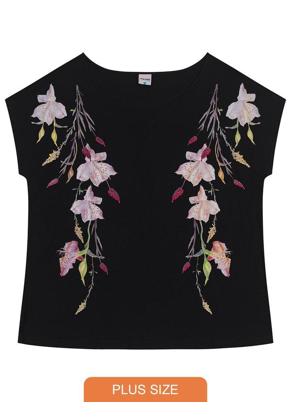 Malwee - Blusa Feminina Floral em Malha Plus Preto