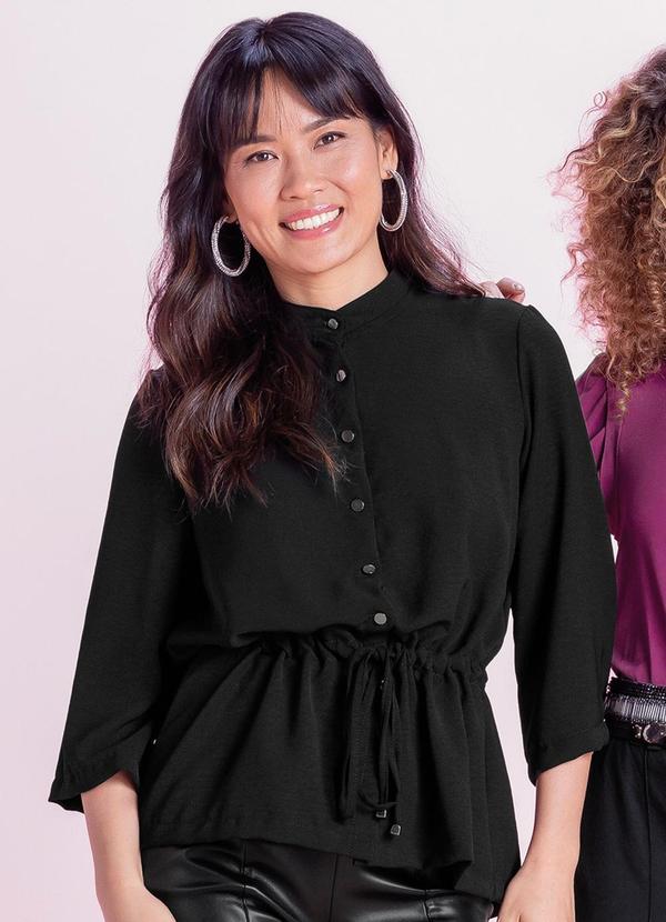 Marialícia - Blusa Feminina Manga Bufante Preto