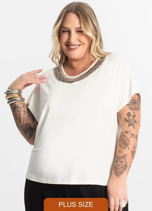 Secret Glam - Blusa Feminina Manga Curta Bege