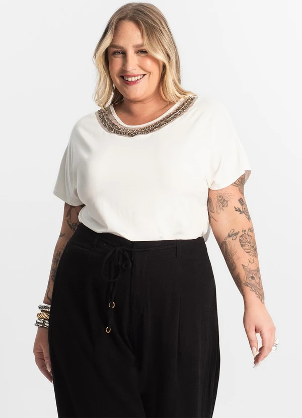 Secret Glam - Blusa Feminina Manga Curta Bege