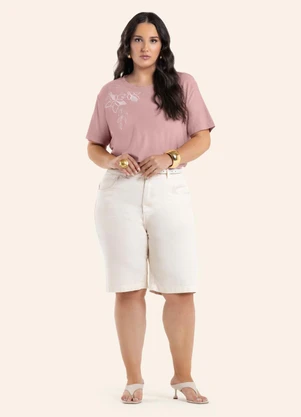 Secret Glam - Blusa Feminina Manga Curta com Bordado Rosa - SECRET GLAM