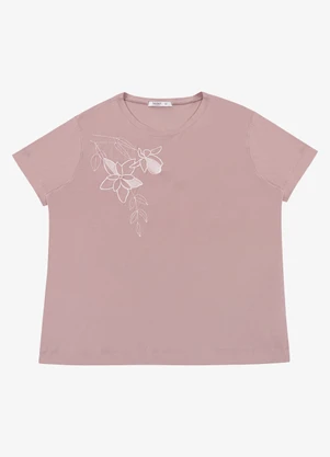 Secret Glam - Blusa Feminina Manga Curta com Bordado Rosa - SECRET GLAM