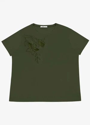 Secret Glam - Blusa Feminina Manga Curta com Bordado Verde - SECRET GLAM