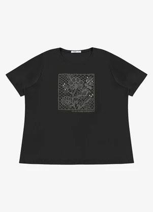 Secret Glam - Blusa Feminina Manga Curta com Estampa Preto - SECRET GLAM