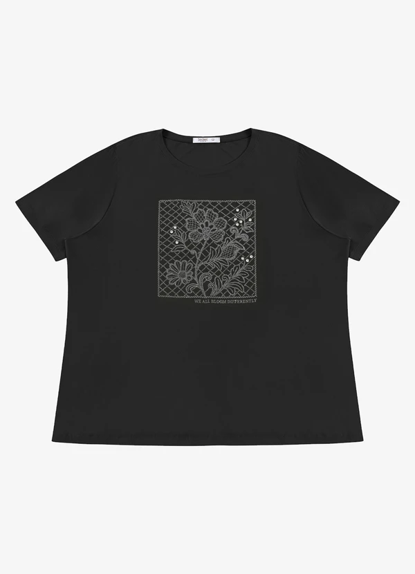 Secret Glam - Blusa Feminina Manga Curta com Estampa Preto