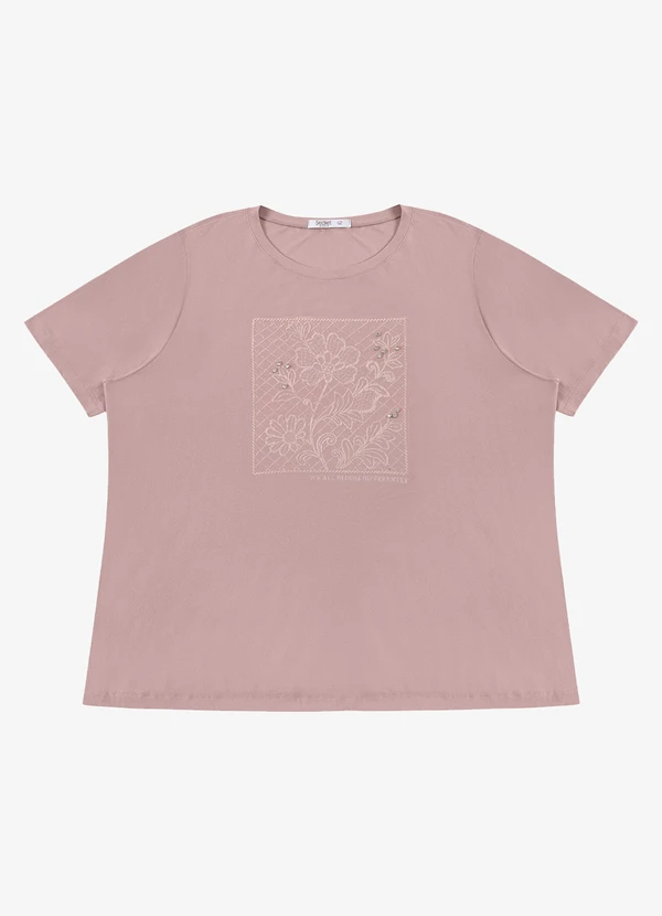 Secret Glam - Blusa Feminina Manga Curta com Estampa Rosa