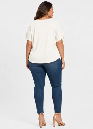 Rovitex - Blusa Feminina Manga Curta Decote em V Bege - ROVITEX