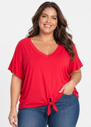 Rovitex - Blusa Feminina Manga Curta Decote em V Vermelho - ROVITEX