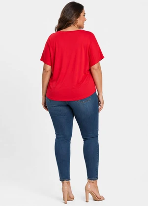 Rovitex - Blusa Feminina Manga Curta Decote em V Vermelho - ROVITEX