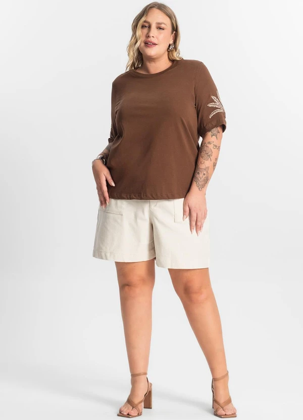 Secret Glam - Blusa Feminina Manga Curta Marrom 2