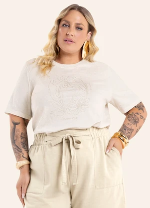 Secret Glam - Blusa Feminina Manga Curta Meia Malha Bege - SECRET GLAM