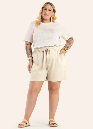 Secret Glam - Blusa Feminina Manga Curta Meia Malha Bege - SECRET GLAM