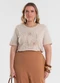 Secret Glam - Blusa Feminina Manga Curta Meia Malha Bege - variação: Marrom
