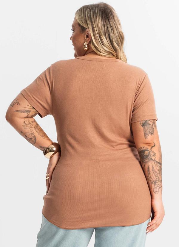 Rovitex - Blusa Feminina Manga Curta Ribana Sublime Marrom 2