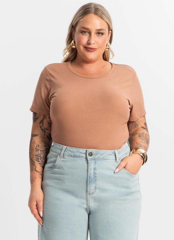 Rovitex - Blusa Feminina Manga Curta Ribana Sublime Marrom 4