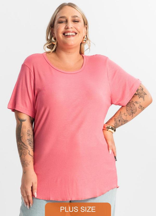 Rovitex - Blusa Feminina Manga Curta Ribana Sublime Rosa