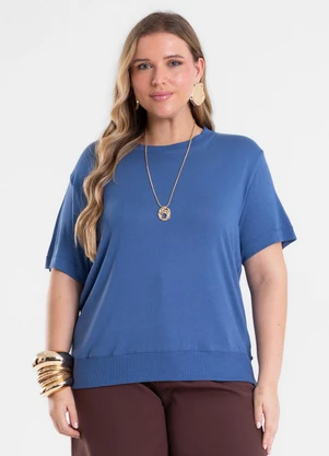 Secret Glam - Blusa Feminina Manga Curta Viscotricot Azul - SECRET GLAM