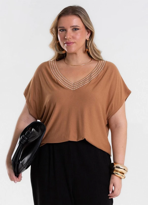 Secret Glam - Blusa Feminina Manga Morcego Marrom