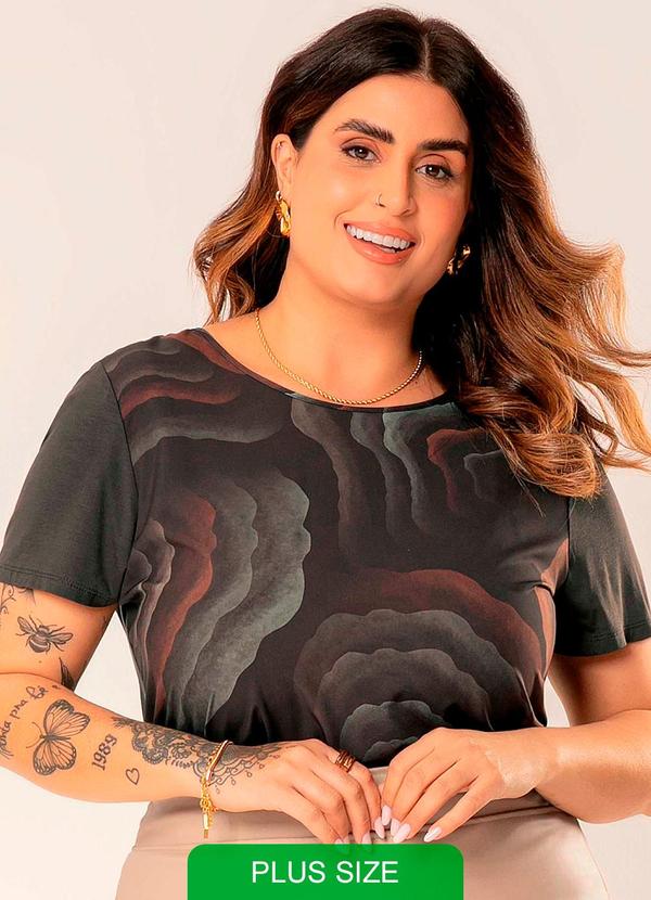 Cativa - Blusa Feminina Plus com Estampa Marrom