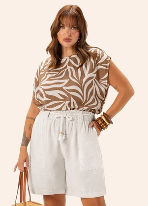 Secret Glam - Blusa Feminina Plus de Linho  Marrom - SECRET GLAM