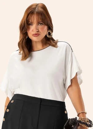 Secret Glam - Blusa Feminina Plus Evasê Manga Ampla Bege - SECRET GLAM