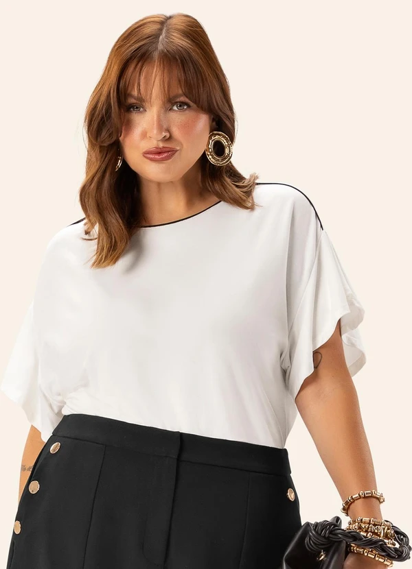 Secret Glam - Blusa Feminina Plus Evasê Manga Ampla Bege