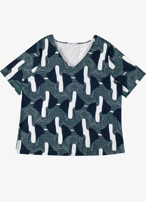 Secret Glam - Blusa Feminina Plus Manga Curta  Azul - SECRET GLAM