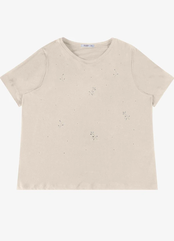Secret Glam - Blusa Feminina Plus Manga Curta Bege