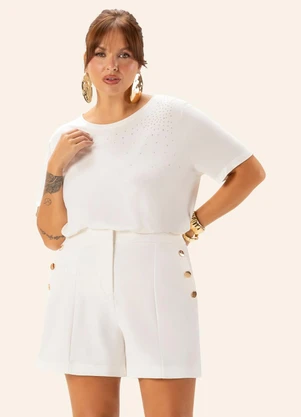Secret Glam - Blusa Feminina Plus Manga Curta  Bege - SECRET GLAM
