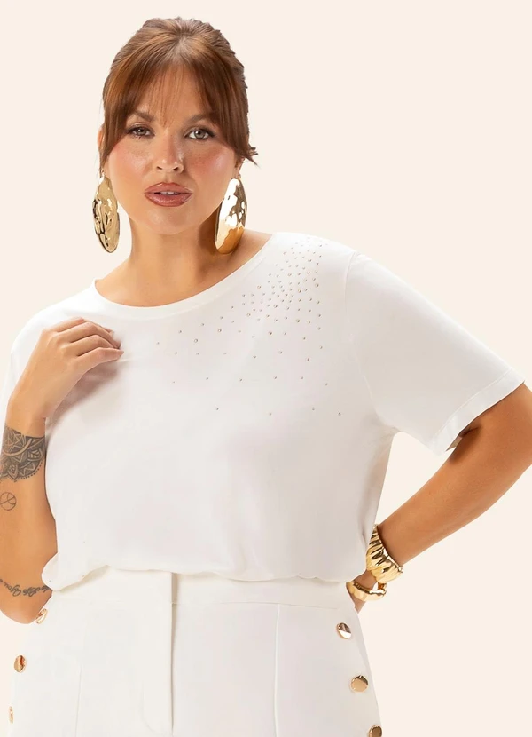 Secret Glam - Blusa Feminina Plus Manga Curta Bege