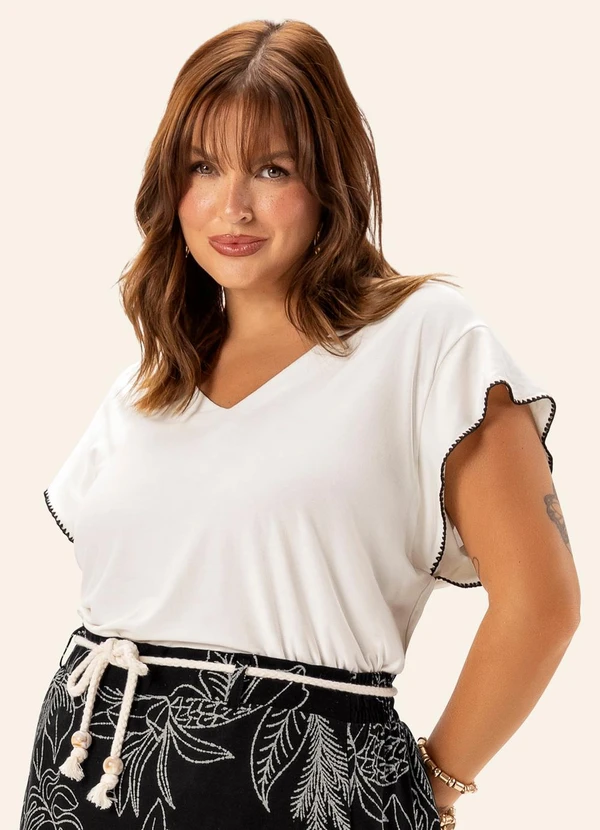 Secret Glam - Blusa Feminina Plus Manga Curta Bege