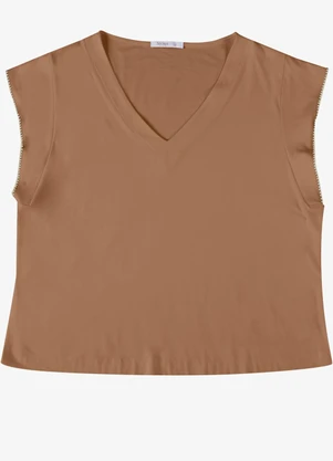Secret Glam - Blusa Feminina Plus Manga Curta Marrom - SECRET GLAM