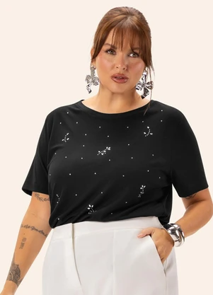 Secret Glam - Blusa Feminina Plus Manga Curta  Preto - SECRET GLAM
