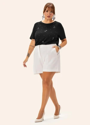Secret Glam - Blusa Feminina Plus Manga Curta  Preto - SECRET GLAM
