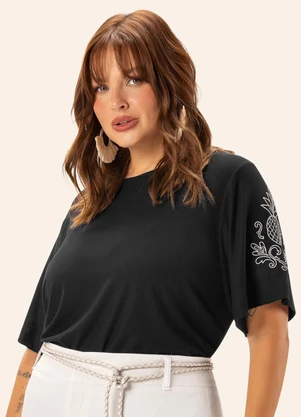 Secret Glam - Blusa Feminina Plus Manga Curta  Preto - SECRET GLAM