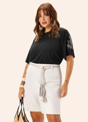 Secret Glam - Blusa Feminina Plus Manga Curta  Preto - SECRET GLAM