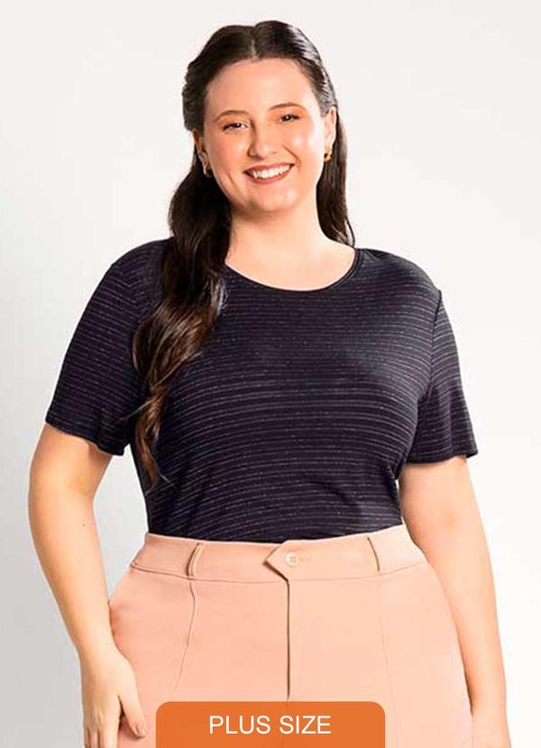 Habana - Blusa Feminina Plus Size Básica Preto