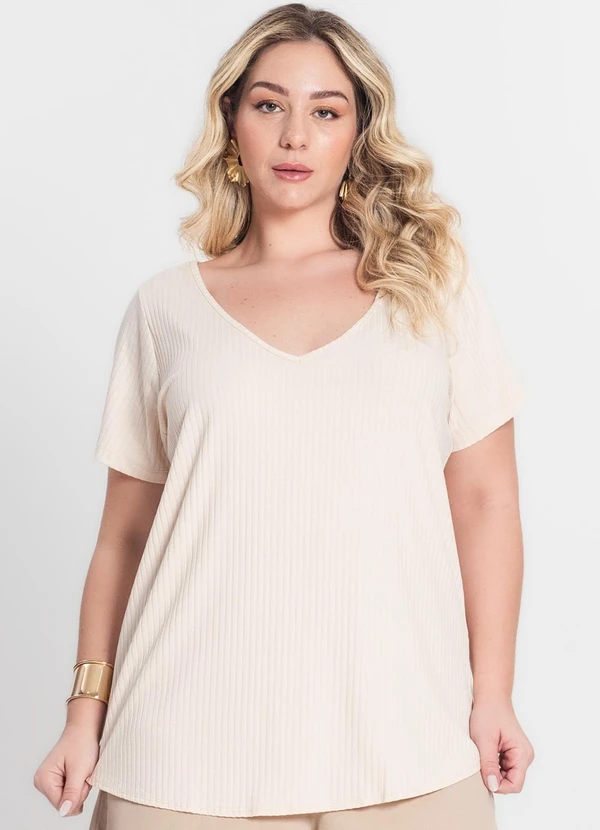 Infinita Cor - Blusa Feminina Plus Size Bege