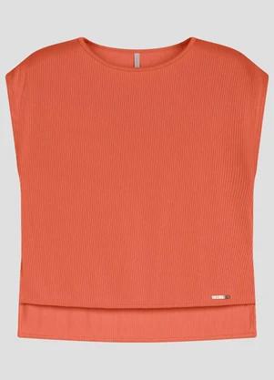 Cereja Rosa - Blusa Feminina Plus Size Canelado Relevo Laranja - CEREJA ROSA
