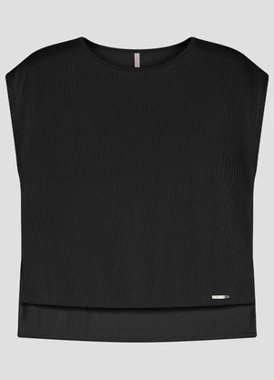 Cereja Rosa - Blusa Feminina Plus Size Canelado Relevo Preto - CEREJA ROSA