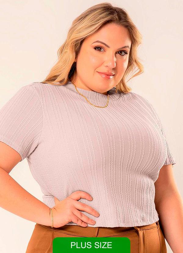 Cativa - Blusa Feminina Plus Size de Tricô Bege