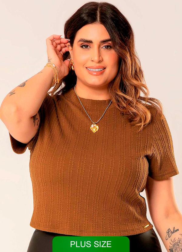 Cativa - Blusa Feminina Plus Size de Tricô Marrom