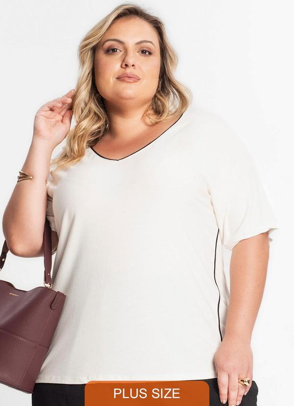 Secret Glam - Blusa Feminina Plus Size Decote V Bege