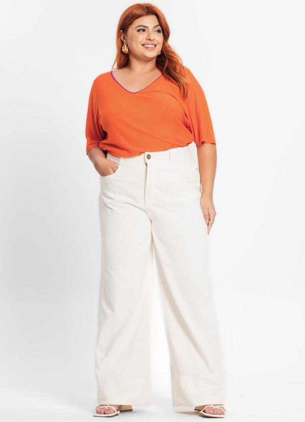 Secret Glam - Blusa Feminina Plus Size Decote V Laranja 3