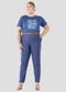 Cereja Rosa - Blusa Feminina Plus Size em Meia Malha Azul - variação: Azul