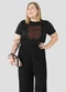 Cereja Rosa - Blusa Feminina Plus Size em Meia Malha Azul - variação: Preto